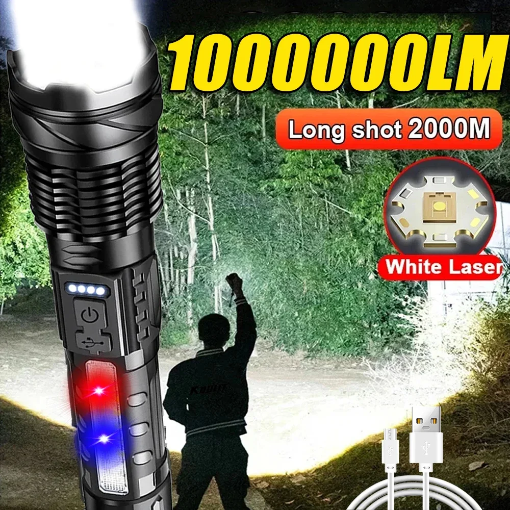 Fishing Light - Leistungsstarke LED-Taschenlampe, wiederaufladbar, Campingleuchte mit Seitenlicht,