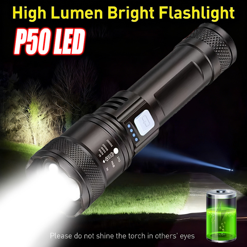 Fishing Light - Hochleistungs-LED-Taschenlampe, wiederaufladbare USB-zoombare taktische Taschenlampe, 10.000