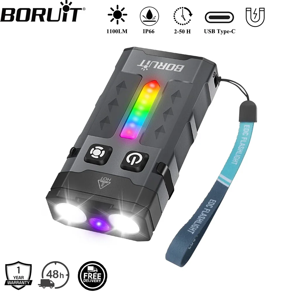 Fishing Light - BORUiT EV20 1100LM EDC UV-Schlüsselanhänger-LED-Taschenlampe Typ