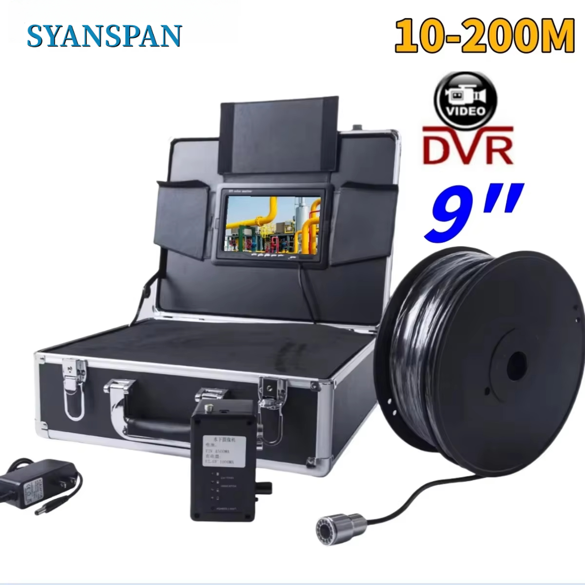 Fishing Camera - 7/9-Zoll-Bildschirm Unterwasserbrunnenkamera 200 m Kabel; SYANSPAN