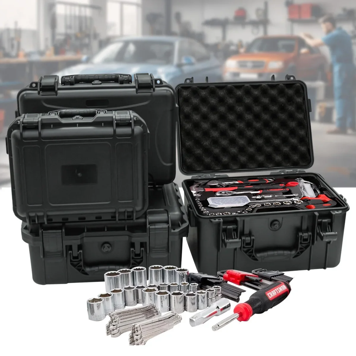 Fish Finder Case - 1 tragbarer Werkzeugkasten mit vorgeschnittenem Schwammeinsatz,