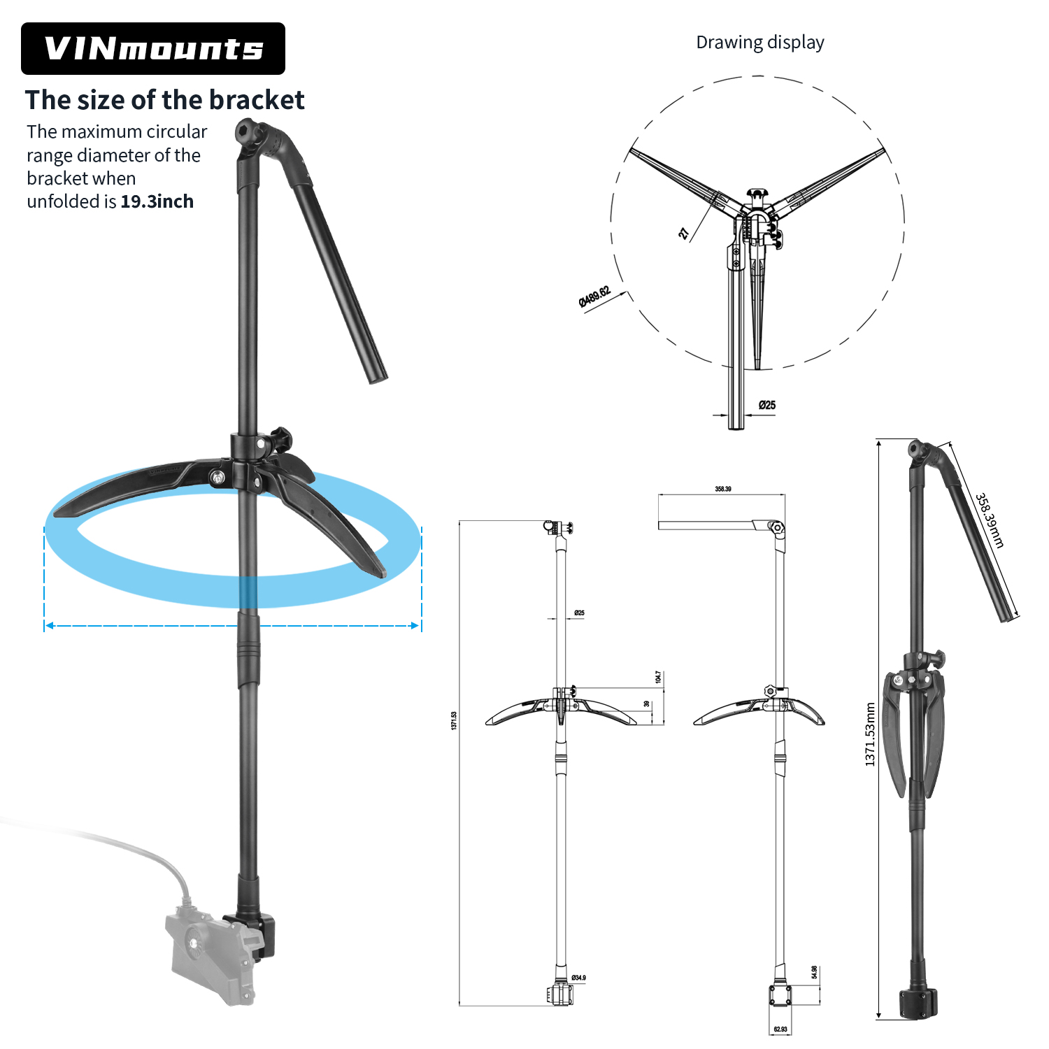Fish Finder Mount - Eisfischen-Wandler-Stangenhalterung, robuste, verstellbare Aluminiumhalterung für LiveScope